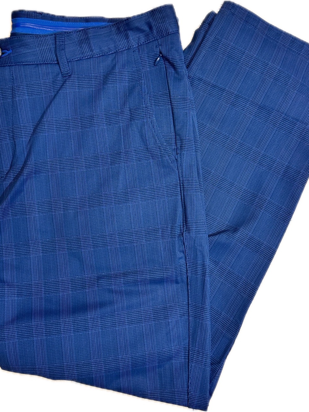 Men's Blue Plaid Flat-Front Dress Pants